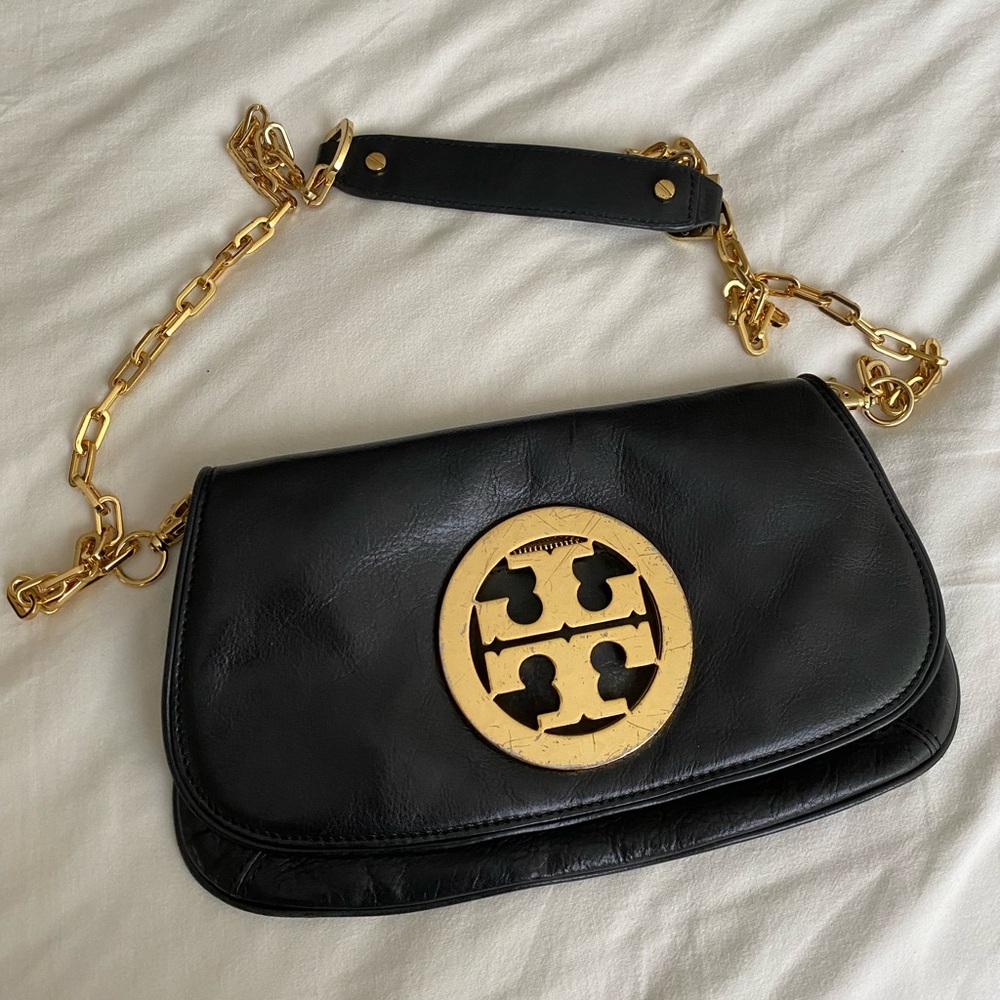 Tory Burch Black Leather Reva Logo Crossbody Bag